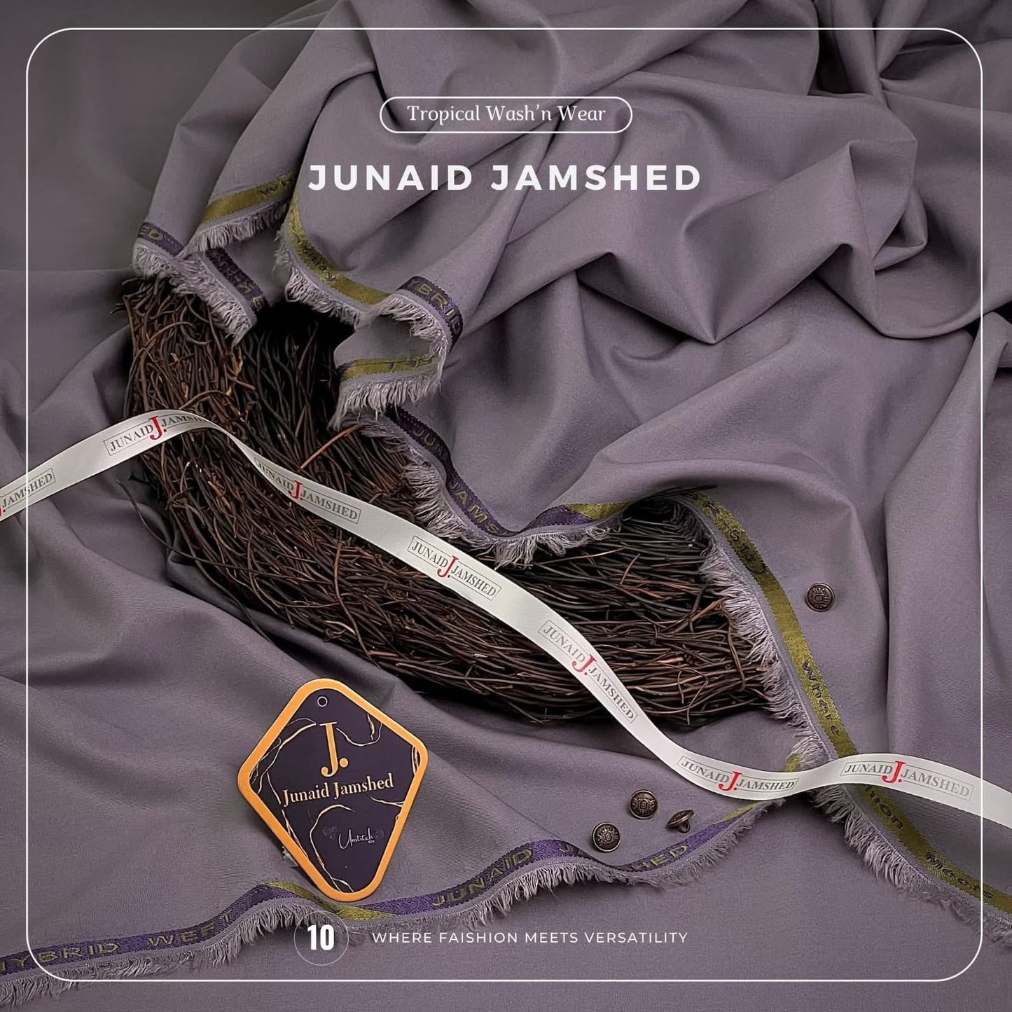 Junaid Jamshed Men's Unstitched Premium Tropical Wash n Wear Suit - Steel Grey