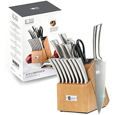 Knife Set, 15 Pcs Kitchen Knife Set with Block Self Sharpening,