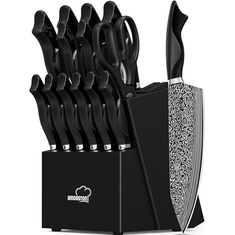 Knife Set, 15 Pcs Kitchen Knife Set with Block Self Sharpening,