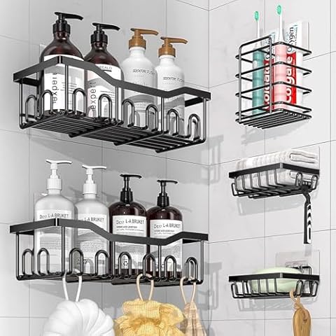 Veken Adhesive Shower Caddy 6-Pack, Large Capacity Bathroom Organizers