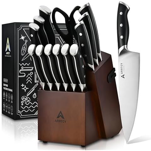 Knife Set, 15 Pcs Kitchen Knife Set with Block Self Sharpening,