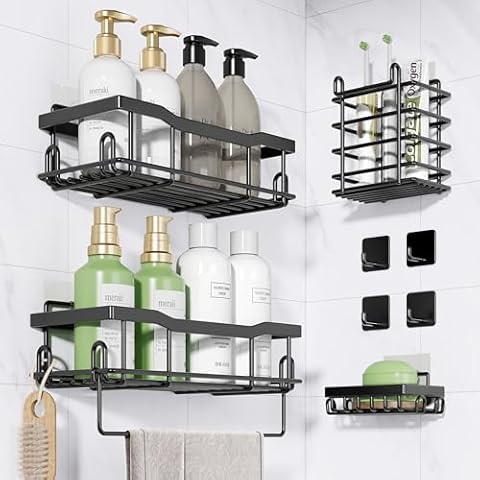 Veken Adhesive Shower Caddy 6-Pack, Large Capacity Bathroom Organizers