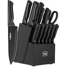 Knife Set, 15 Pcs Kitchen Knife Set with Block Self Sharpening,