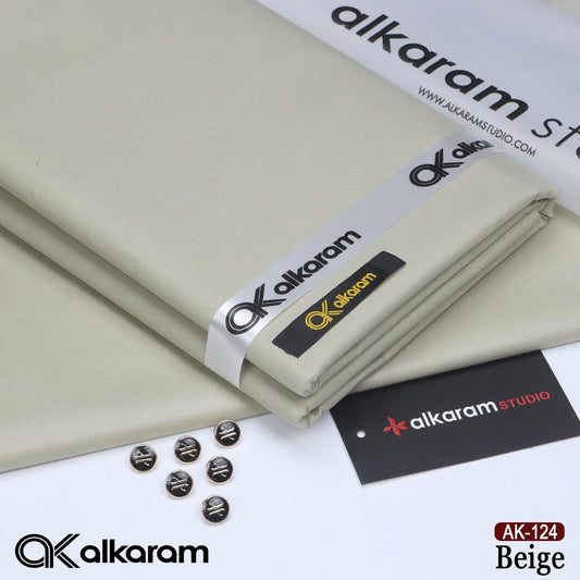 Alkaram Fabrics Men's Unstitched Premium Cotton Suit - Beige