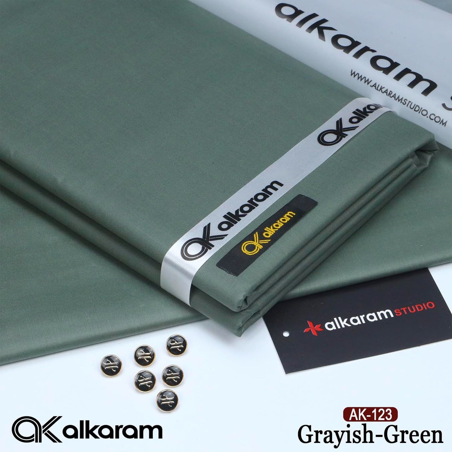 Alkaram Fabrics Men's Unstitched Premium Cotton Suit - Grayish Green