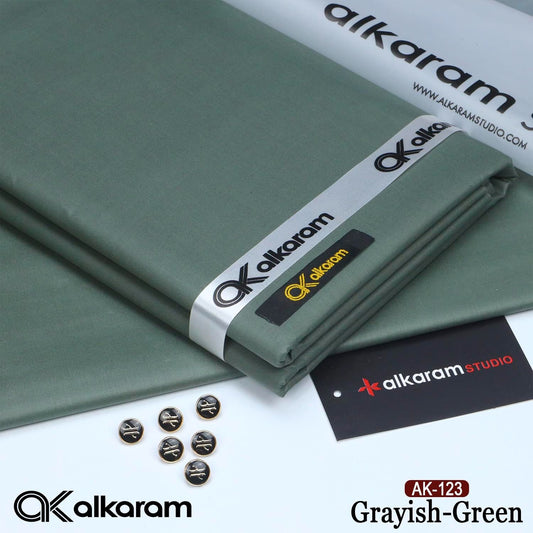 Alkaram Fabrics Men's Unstitched Premium Cotton Suit - Grayish Green