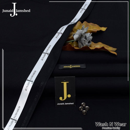 Junaid Jamshed Men's Unstitched Premium Wash n Wear Suit - Jet Black