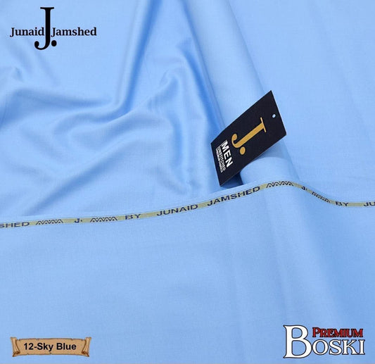 Junaid Jamshed Men's Unstitched Premium Boski Suit - Sky Blue |