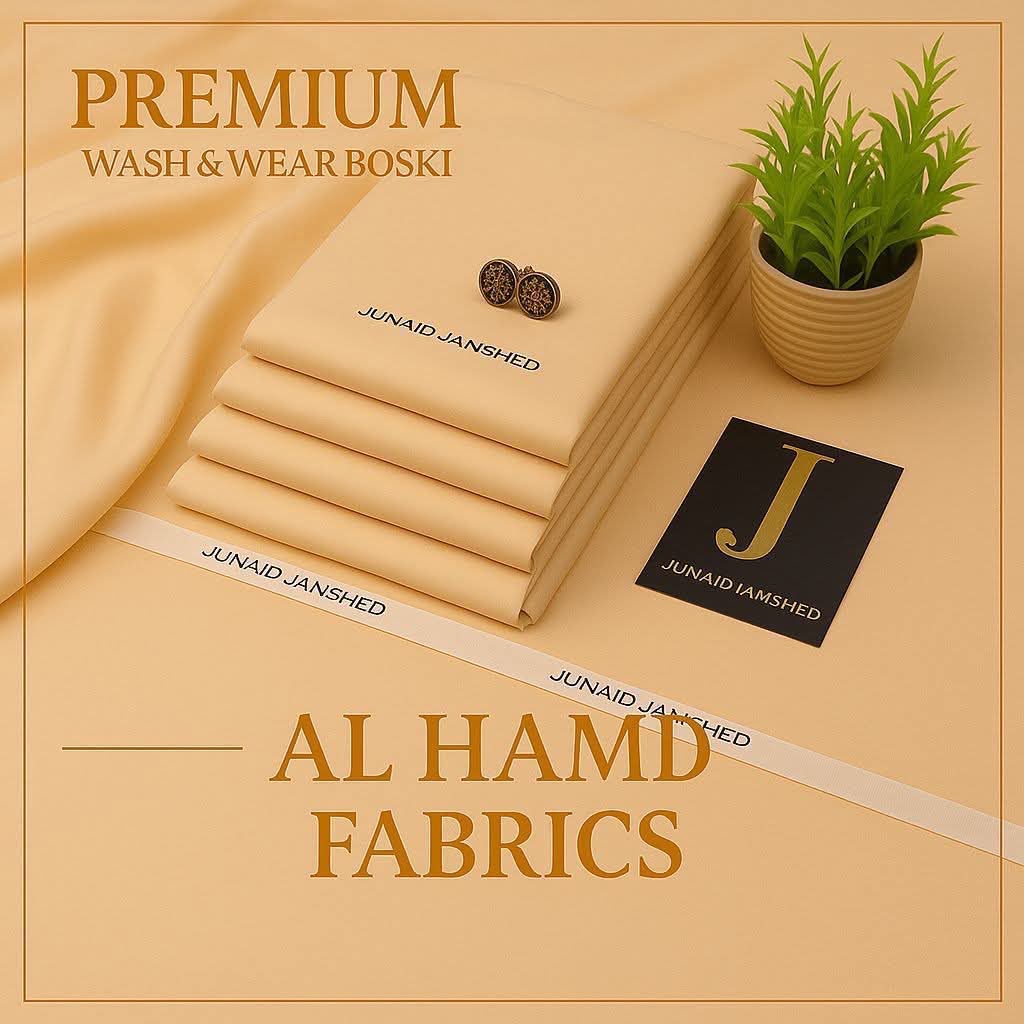 Junaid Jamshed Men's Unstitched Premium Wash & Wear Boski Suit - Beige