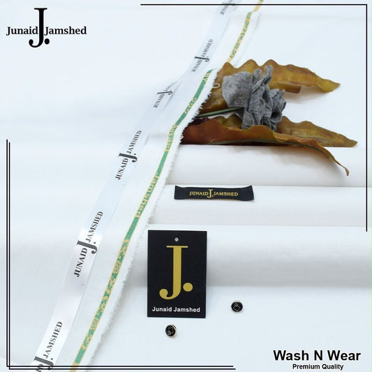 Junaid Jamshed Men's Unstitched Premium Wash N Wear Suit - WhiteJ