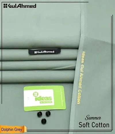Gul Ahmed 100%Cotton-Dolphin Grey-Unstitched Men's Wear | Best For Summer