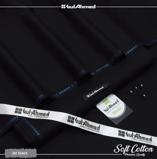 Gul Ahmed 100%Cotton-Black-Unstitched Men's Wear | Best For Summer