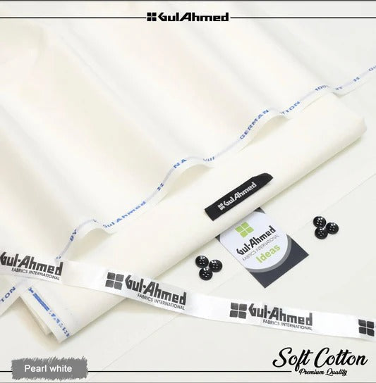 Gul Ahmed 100%Cotton-Off White-Unstitched Men's Wear | Best For Summer
