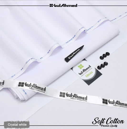 Gul Ahmed 100%Cotton-Pure White-Unstitched Men's Wear | Best For Summer