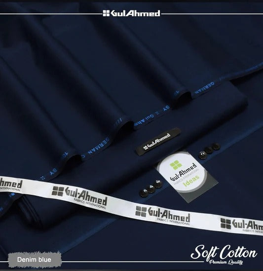Gul Ahmed 100%Cotton-Navy Blue-Unstitched Men's Wear | Best For Summer