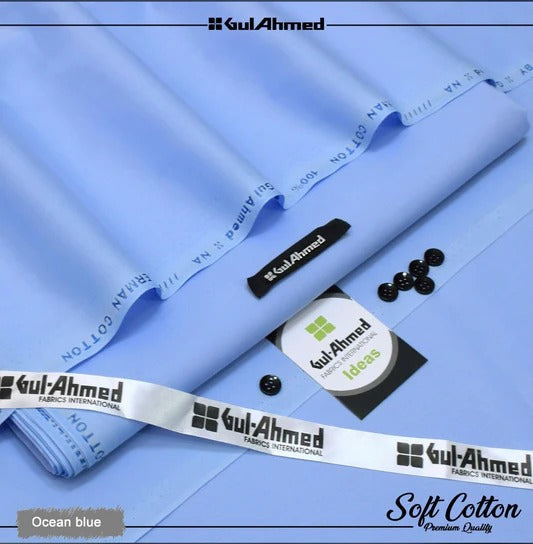 Gul Ahmed 100%Cotton-Sky Blue-Unstitched Men's Wear | Best For Summer